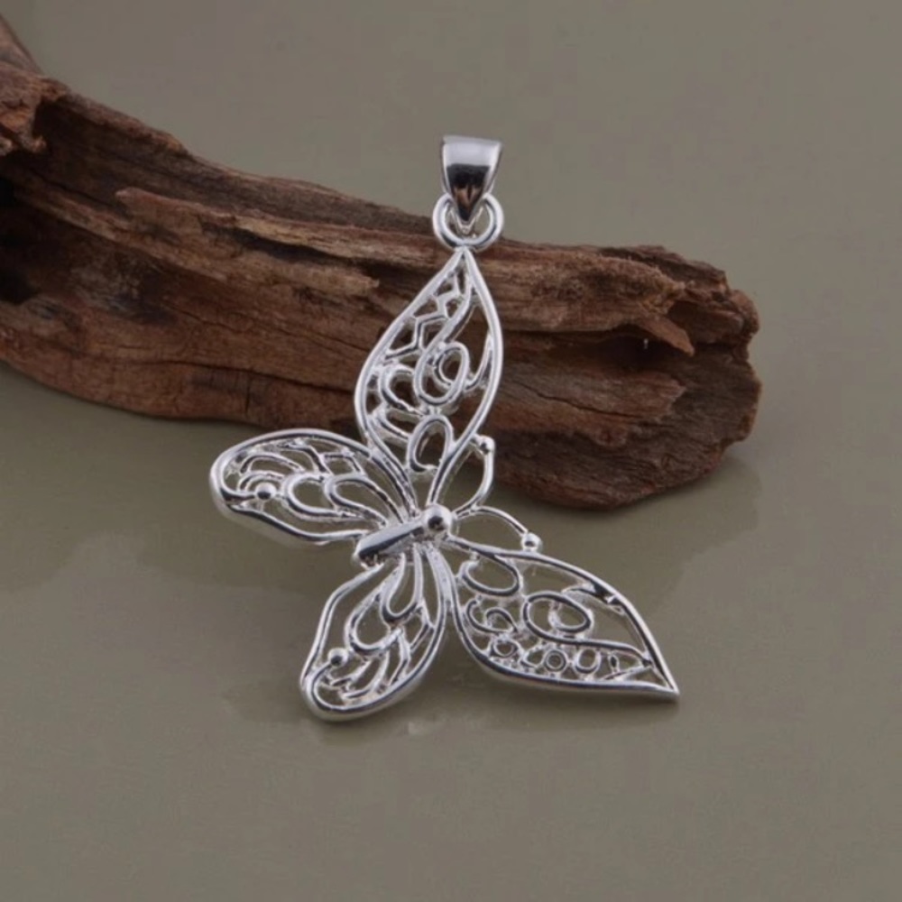 New! Sterling Silver Butterfly Pendant Necklace - Picture 6 of 8
